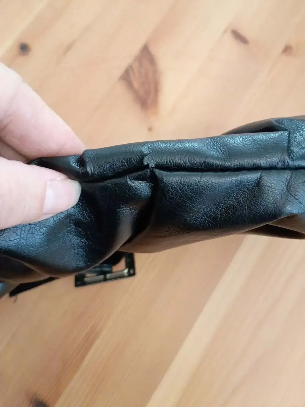 Angela Black Faux Leather Ruched Evening Clutch Bag with Buckle